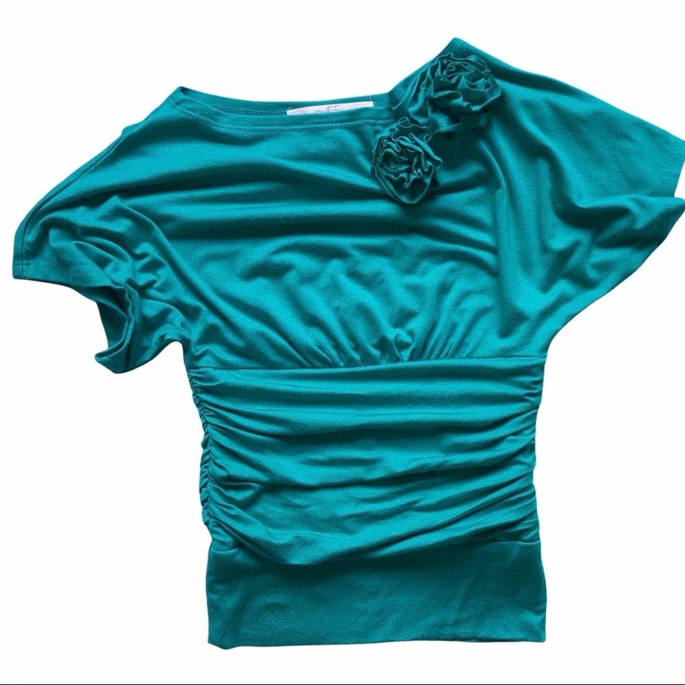 Moa Moa Girls Top Small TEAL Flower